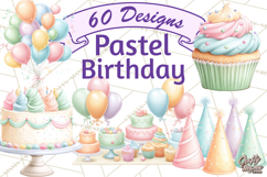 Pastel Birthday Clipart, Soft Party Decorations PNG, Festive Product Image 1