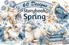 French Vintage Spring Clipart PNG, Pastel Bunny &amp; Floral Art Product Image 1