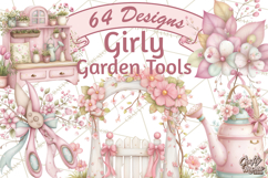 Girly Garden Tools Clipart, Pastel Gardening Clip Art Png Product Image 1