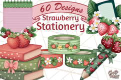 Strawberry Stationery Clipart, Pastel Office Supplies Png Product Image 1