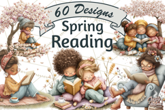 Spring Reading Clipart, Cozy Book Lovers PNG Product Image 1