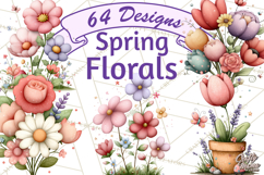 Spring Floral Clipart, Whimsical Flowers PNG, Pastel Tulips Product Image 1