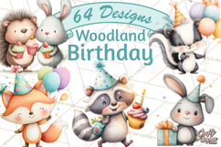 Woodland Birthday Clipart PNG, Watercolor Woodland Animals Product Image 1