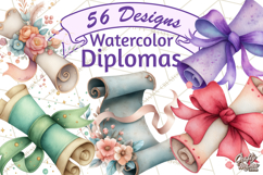 Watercolor Graduation Diploma Clipart PNG, Diploma Scroll Product Image 1