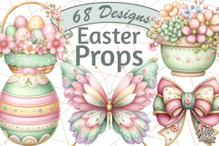 Easter Props Clipart PNG, Cute Easter Icons, Eggs Baskets Product Image 1