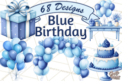 Blue Birthday Clipart, Festive Party Decorations PNG Product Image 1