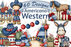 Patriotic Western Clipart, Whimsical Red White Blue Desert Product Image 1