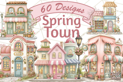 Watercolor Spring Town Clipart, Whimsical Pastel Village Product Image 1