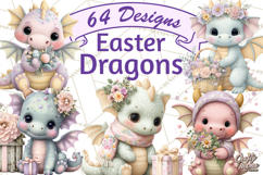 Easter Baby Dragon Clipart, Cute Pastel Spring Dragons Png Product Image 1
