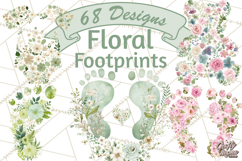 Baby Shower Clipart, Floral Baby Footprints Clipart Png Product Image 1
