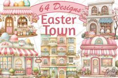 Easter Town Clipart, Pastel Easter Buildings, Bunny Shop Png Product Image 9