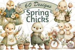 Vintage Spring Chicks Clipart, Cute Baby Chick Gardening Product Image 1