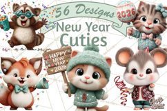 Cute New Year Clipart, Cartoon Animal New Year PNG Product Image 1