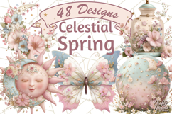 Celestial Spring PNG, Stars Florals Clipart, Dreamy Gradient Product Image 1