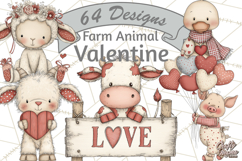 Valentine Farm Animal Clipart Pastel Country Watercolor PNG Product Image 1