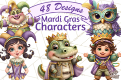 Cute Mardi Gras Characters PNG Kids Animals Carnival Clipart Product Image 1