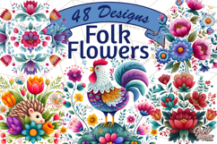 Polish Folk Botanical Clipart, Floral Animals Png Product Image 1