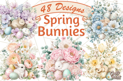 Soft Watercolor Easter Bunny Clipart, Pastel Spring Flowers Product Image 1