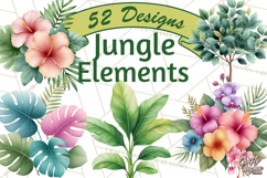 Jungle Plants Clipart, Tropical Leaves PNG, Watercolor Ferns Product Image 1