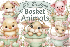 Easter Baby Animals in Baskets Clipart, Cute Lambs Png Product Image 1
