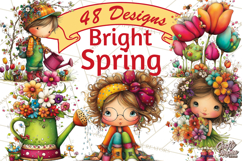 Spring Clipart PNG, Bright Spring Flowers, Kids and Cottage Product Image 1