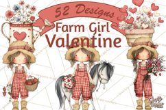 Farm Girl Valentine Clipart Pastel Country Watercolor PNG Product Image 1