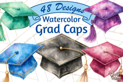 Graduation Cap Clipart PNG, Watercolor Graduation Hat Tassel Product Image 1