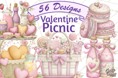 Valentine Picnic Party Clipart, Pink Heart Picnic PNG Product Image 1