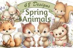 Spring Animals Clipart, Baby Bunny Lamb Chick Duckling Png Product Image 1