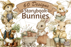 Vintage Spring Bunny Clipart, Whimsical Bunny Gardening Product Image 1