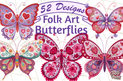 Folk Art Valentine Butterflies Red Pink Heart Wings Clipart Product Image 1