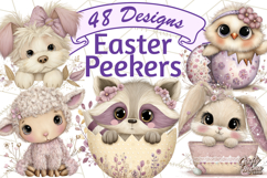 Peeking Large-Eyed Easter Animals PNG Pastel Illustrations Product Image 1