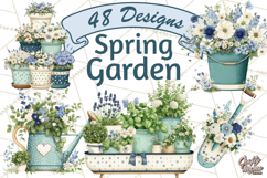 Spring Garden Clipart, Watering Cans, Flower Pots, Gardening Product Image 1