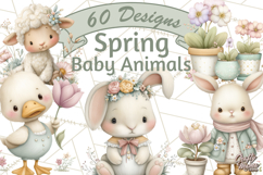 Spring Garden Animals Clipart, Cute Pastel Bunny Chick Lamb Product Image 1