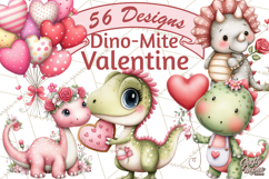 Valentine Dinosaur Clipart Cute T-Rex Sublimation PNG Love Product Image 1