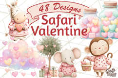 Valentine Safari Animal Clipart PNG, Watercolor Elephant Png Product Image 1