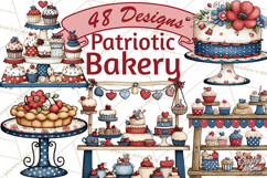 Patriotic Cake Stands Clipart, Dessert Tables Bakery Display Product Image 1