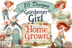 Vintage Gardener Clipart Cute Retro Girl Garden PNG Product Image 1