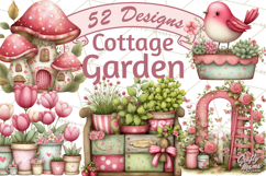 Cozy Cottage Garden Clipart, Pastel Flowers, Garden Tools Product Image 1
