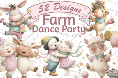 Farm Animals Dance Party Clipart, Dancing Cow Pig Sheep Png Product Image 1