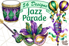 Jazz &amp; Brass Mardi Gras Clipart, Carnival Music PNG Product Image 1