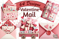 Love Letter Delivery Clipart, Valentine Mail Heart Envelopes Product Image 1