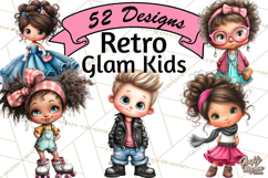Retro Glam Kids Clipart PNG, Vintage Inspired Mini World Product Image 1