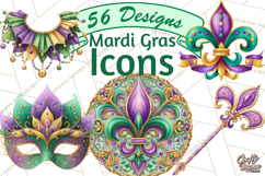 Mardi Gras Clipart PNG Party Icons Masks Beads Fleur De Lis Product Image 1