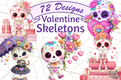 Valentine Sugar Skull Skeleton Clipart, Calavera PNG Art Product Image 1