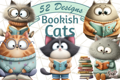 Bookish Cat Clipart, Cozy Reading Cats PNG, Cute Sweater Cat Product Image 1