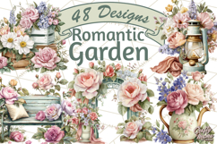 Romantic Garden Clipart, Watercolor Floral Benches Png Product Image 1