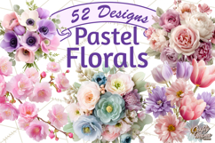 Soft Pastel Spring Floral Clipart, Pink Roses Tulips Png Product Image 1