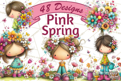 Pink Purple Spring Clipart, Floral Cottage, Butterflies PNG Product Image 1