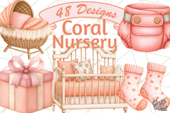 Baby Nursery Clipart PNG, Peach Coral Baby Shower Decor Product Image 1